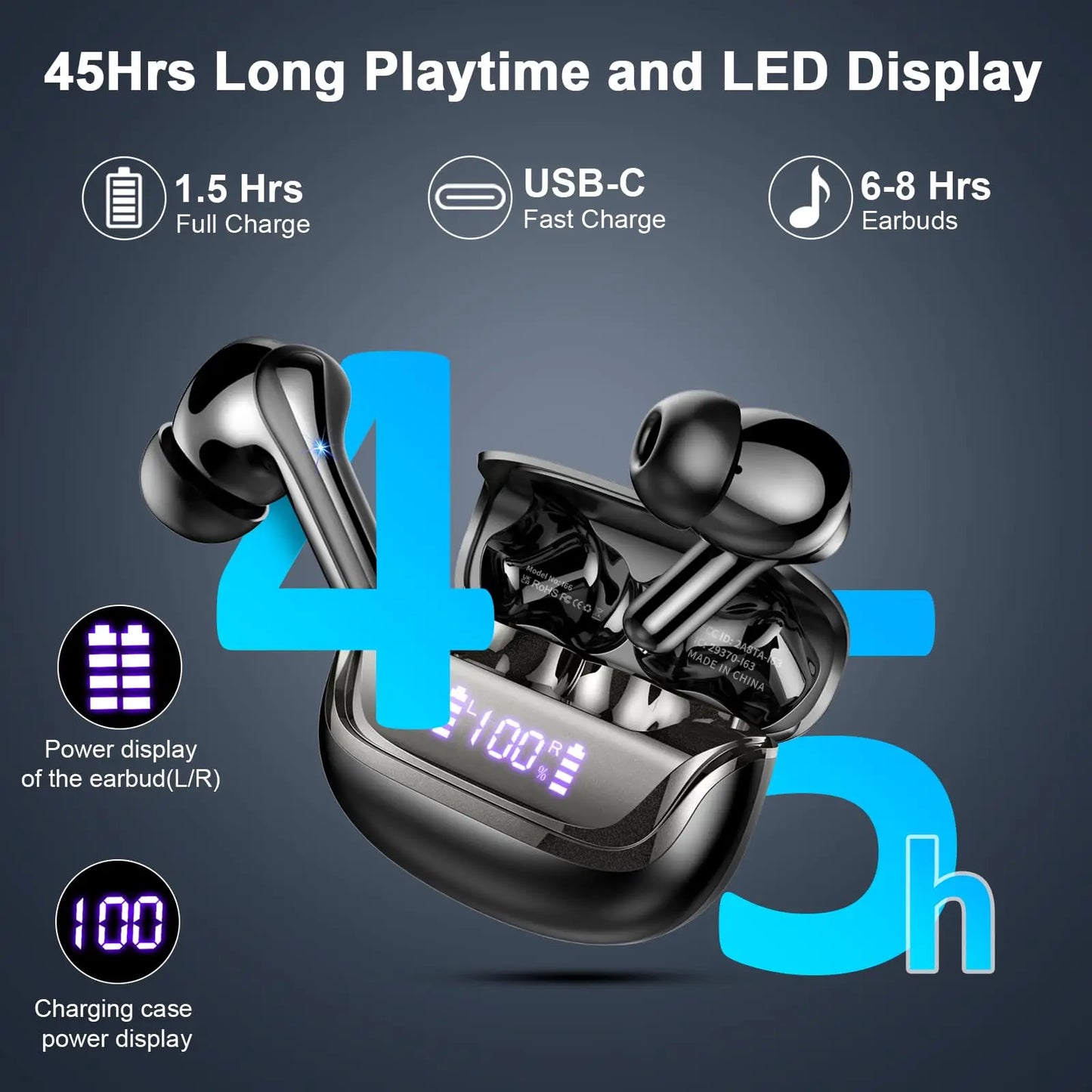 Bluetooth Earbuds with Mic – Bass Boost, Noise Canceling, 35H