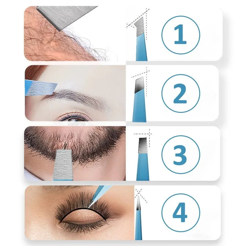 4PCS Colorful Eyebrow Tweezers – Stainless Steel Precision Puller