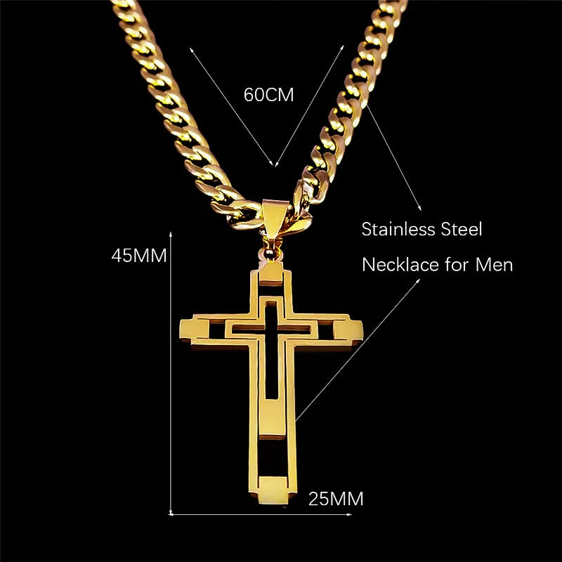 Unisex Gold Cross Necklace – Long Stainless Steel Chain 2024