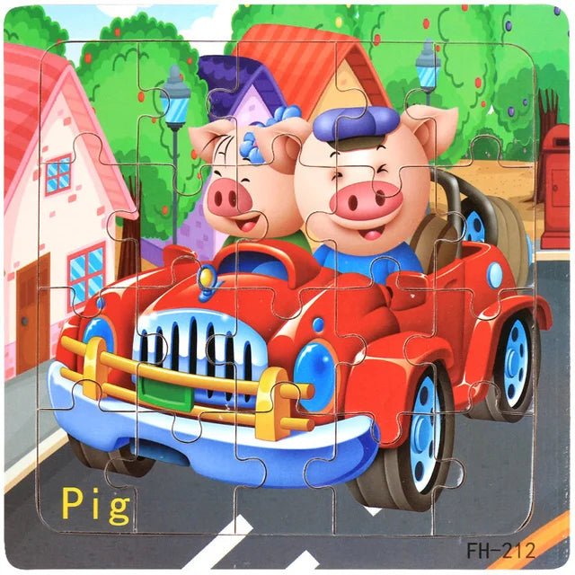 20pcs Wooden 3D Puzzle Set – Animals & Vehicles