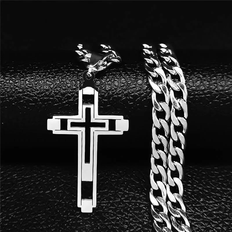Unisex Gold Cross Necklace – Long Stainless Steel Chain 2024