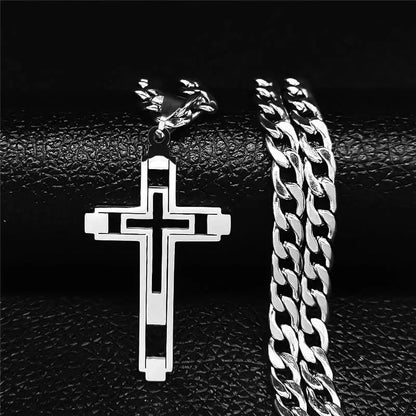 Unisex Gold Cross Necklace – Long Stainless Steel Chain 2024