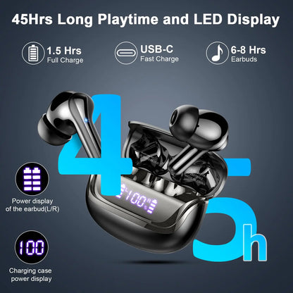 Bluetooth Earbuds with Mic – Bass Boost, Noise Canceling, 35H