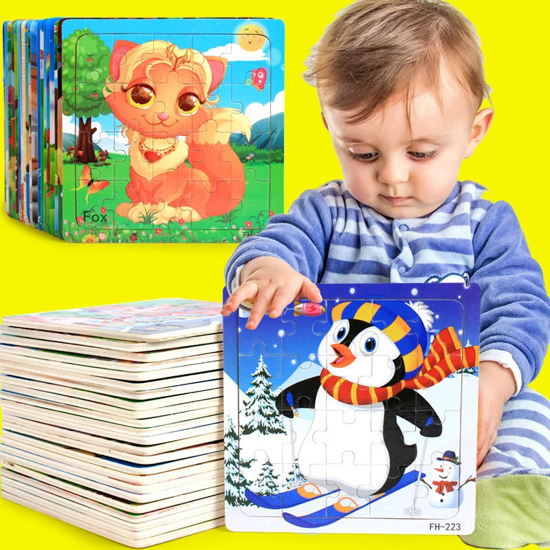 20pcs Wooden 3D Puzzle Set – Animals & Vehicles