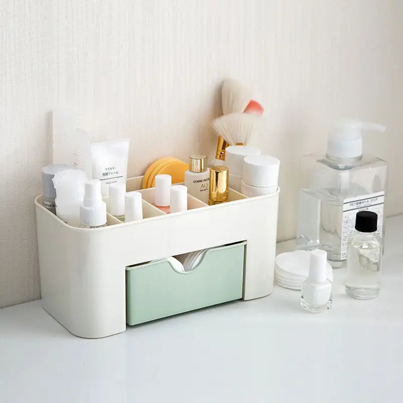 Acrylic Makeup Storage Case – With Drawer, Brush & Cotton Swab Holder