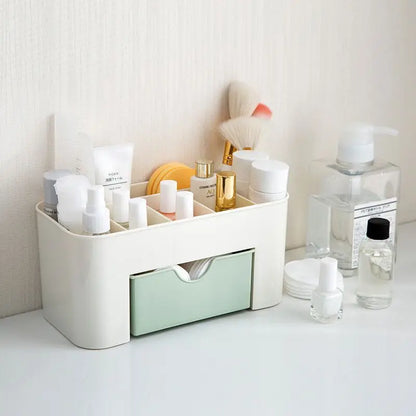 Acrylic Makeup Storage Case – With Drawer, Brush & Cotton Swab Holder