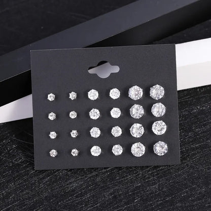 12 Pairs Shiny Crystal Stud Earrings – Wedding Set for Women & Men