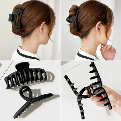 Elegant Black Geometric Hair Claw – Stylish Long Hair Holder