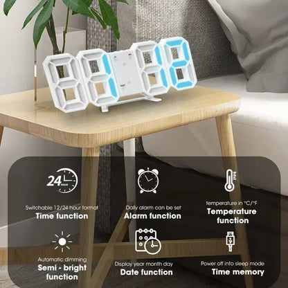 3D LED Digital Wall Clock – Time, Date & Temp