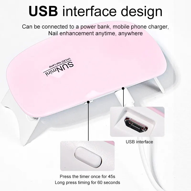 6W Mini Nail Dryer – Portable UV LED Manicure Lamp with USB