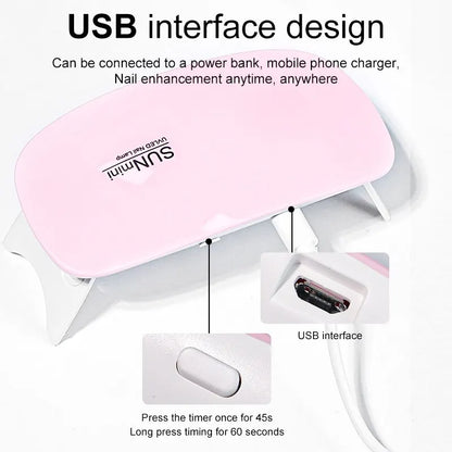 6W Mini Nail Dryer – Portable UV LED Manicure Lamp with USB