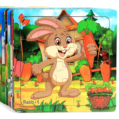 20pcs Wooden 3D Puzzle Set – Animals & Vehicles