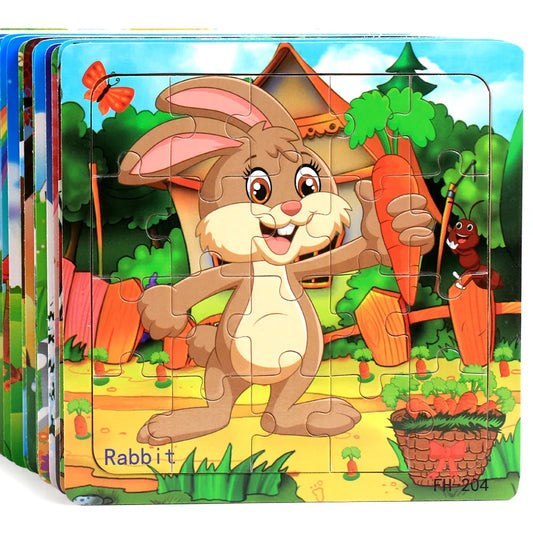 20pcs Wooden 3D Puzzle Set – Animals & Vehicles
