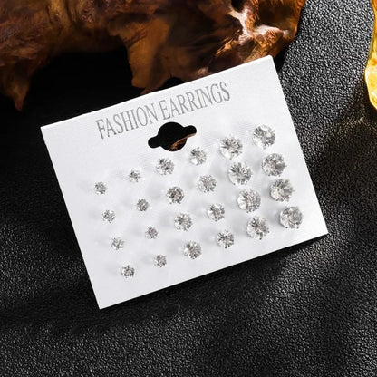 12 Pairs Shiny Crystal Stud Earrings – Wedding Set for Women & Men