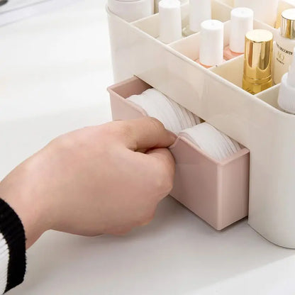 Acrylic Makeup Storage Case – With Drawer, Brush & Cotton Swab Holder