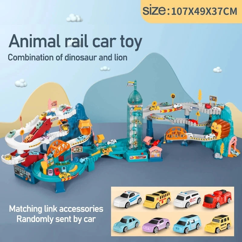 Electric Dinosaur Rail Car – Interactive Racing Toy for Kids