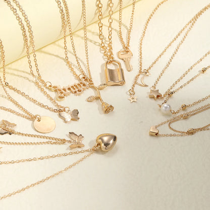 9Pcs Choker Necklace Set – Layered Heart & Star Pendants