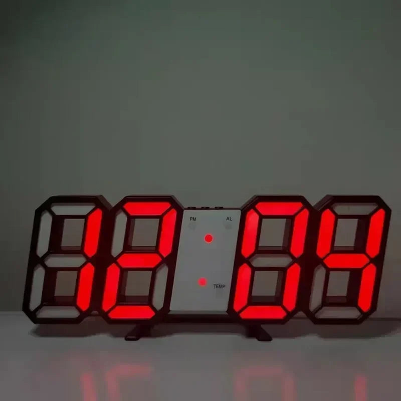 3D LED Digital Wall Clock – Time, Date & Temp