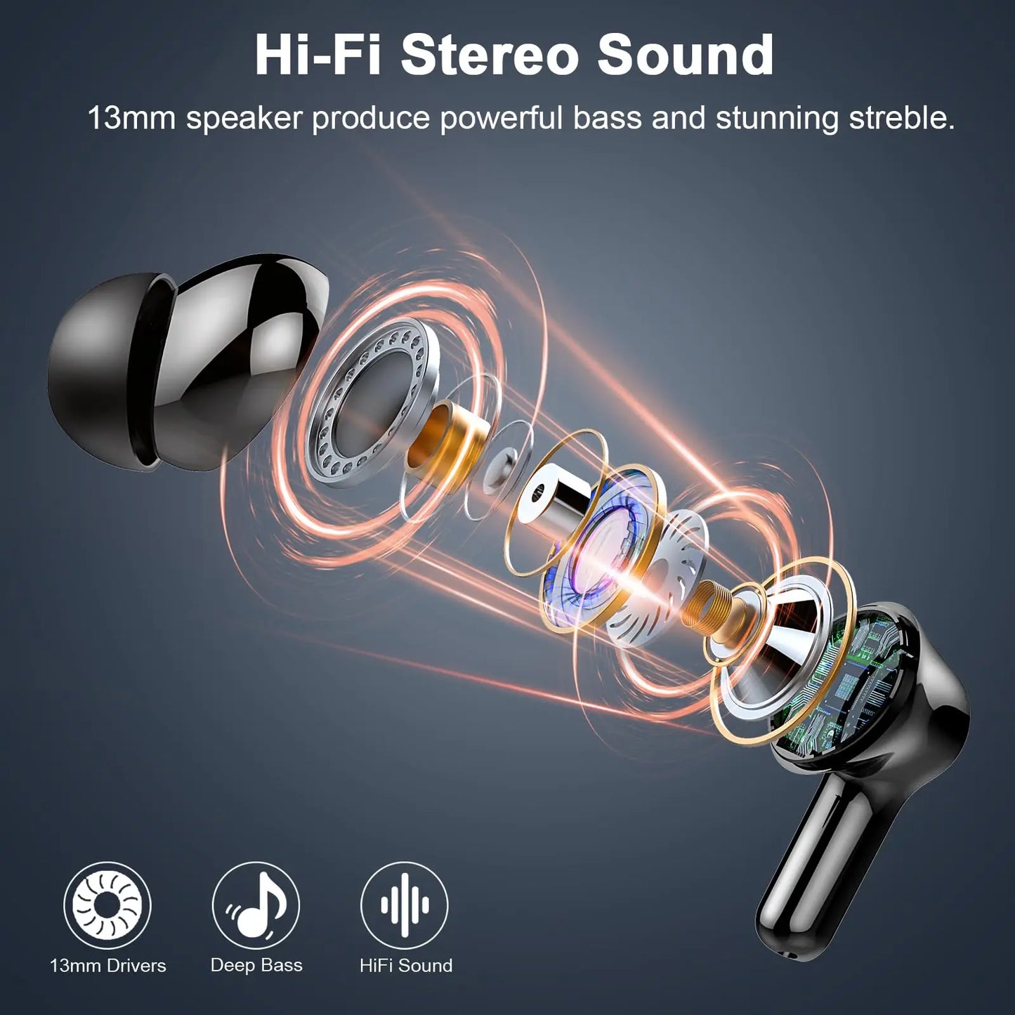 Bluetooth Earbuds with Mic – Bass Boost, Noise Canceling, 35H