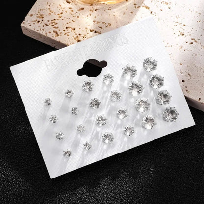 12 Pairs Shiny Crystal Stud Earrings – Wedding Set for Women & Men
